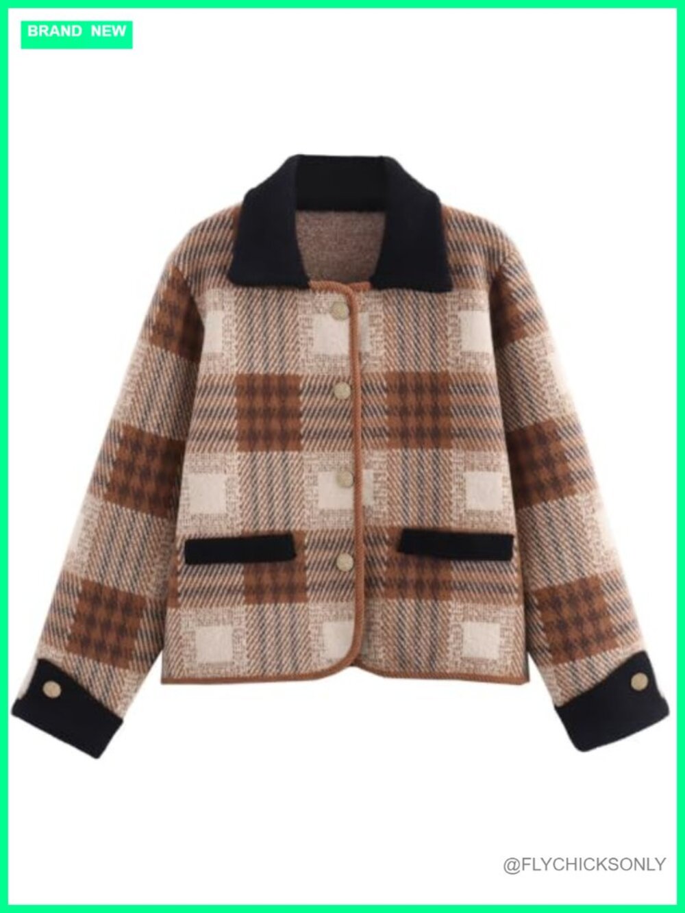 Vintage Plaid Long Sleeve Cardigan Sweater with Pockets